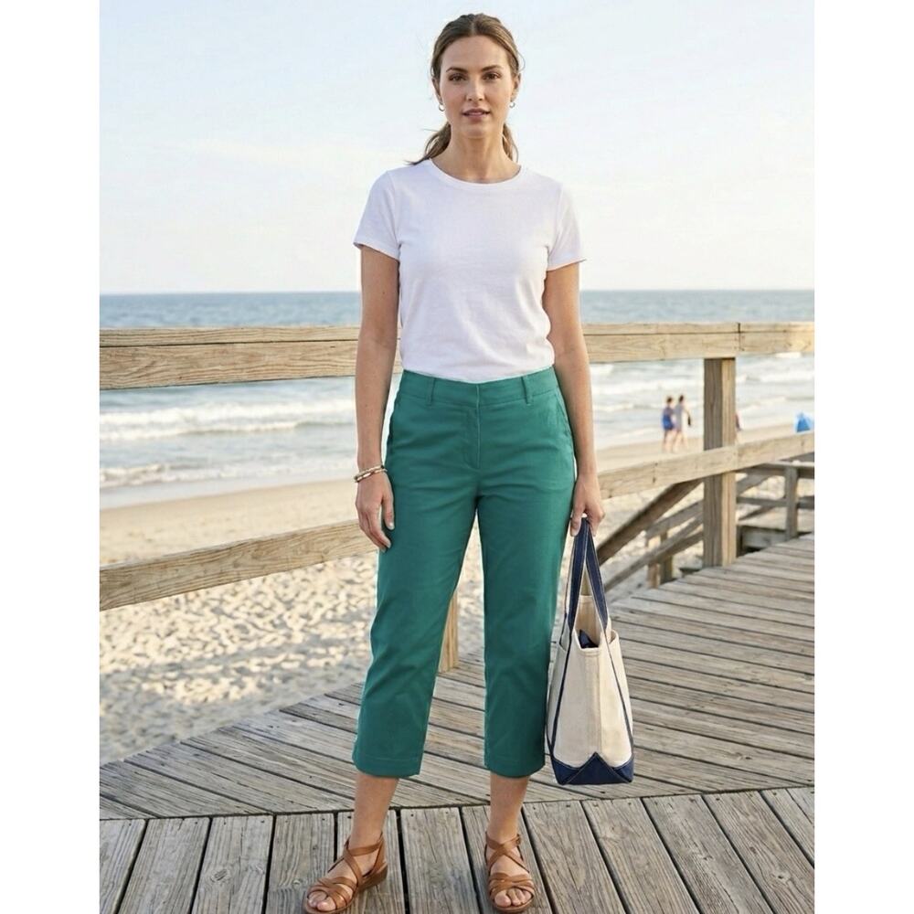 Talbots chelsea Green Chelsea Capri Cotton Crop Preppy Resort Coastal Chic 14P